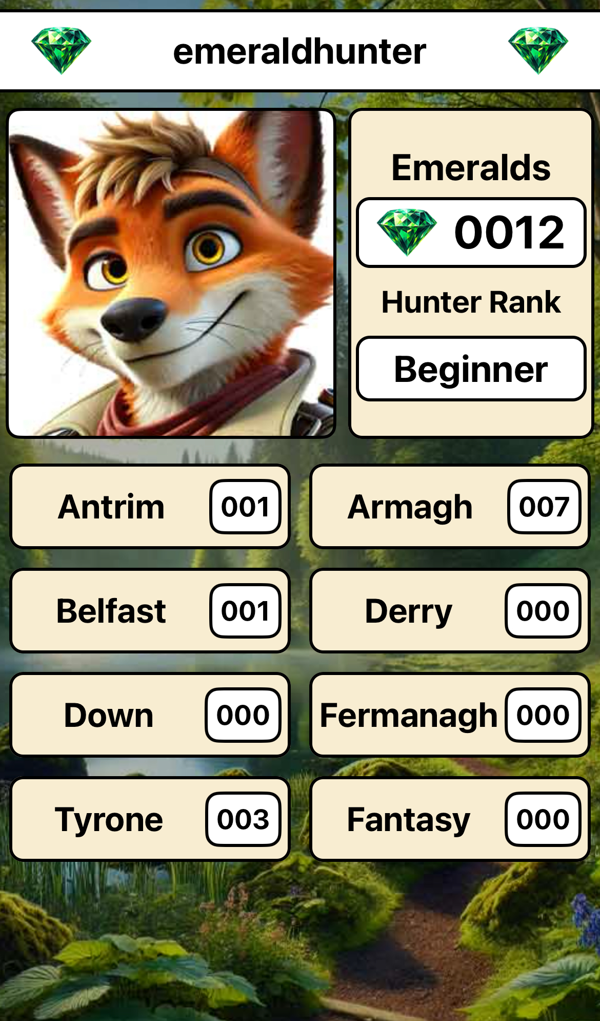 Player profile screen with avatar and stats